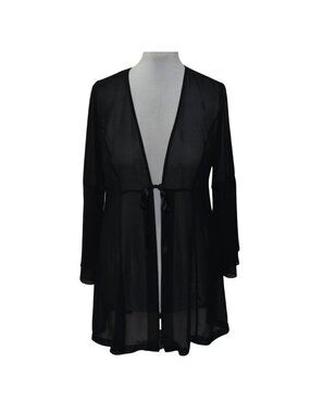Delicates Womens Sheer Black Tie Front Cover Up Bell Sleeve Top Cardigan Size SM